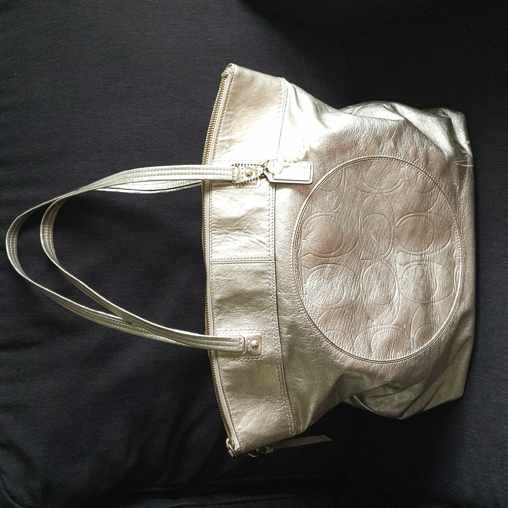 Coach Laura Large Leather Tote/Hand/Shoulder Bag Gold/Brown J1182-F18336